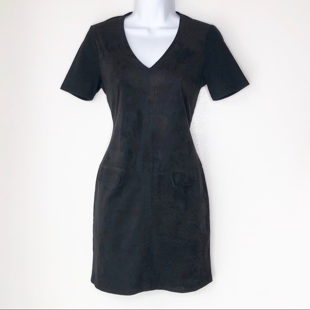 ATMOSPHERE. Black faux suede front midi dress